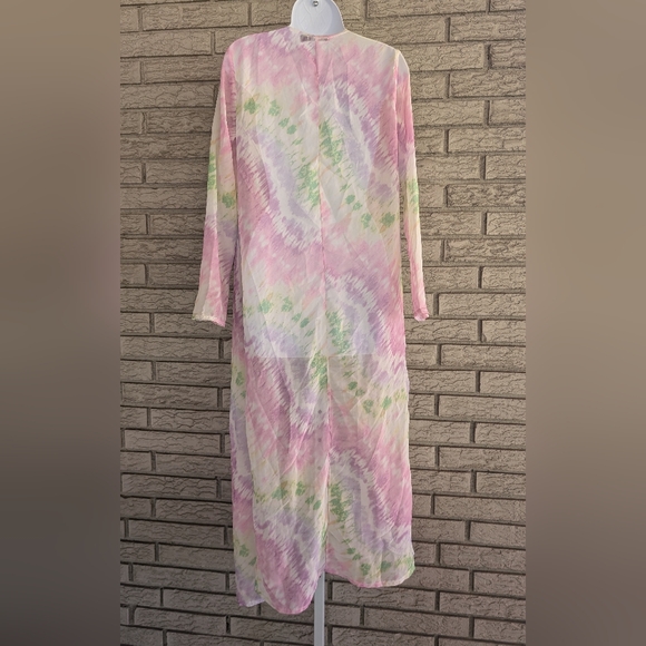 Boohoo Maxi Tie Dye Kimono Neon Colors Sheer Small EUC - Picture 5 of 12